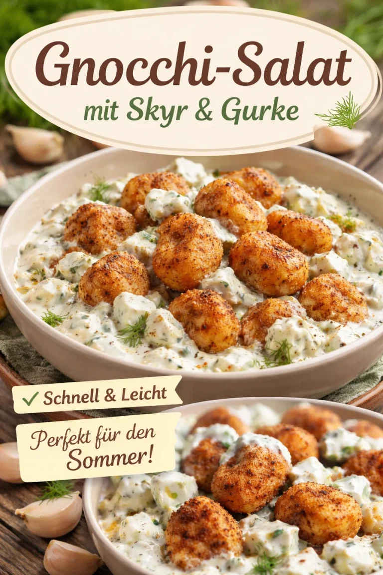 Leckerer Gnocchi-Salat mit frischem Gemüse und Dressing.