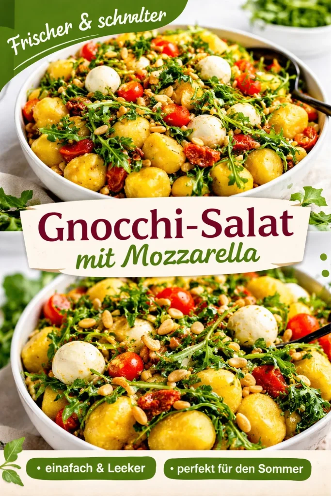 Gnocchi-Salat mit Mozzarella und frischem Rucola auf einem Teller