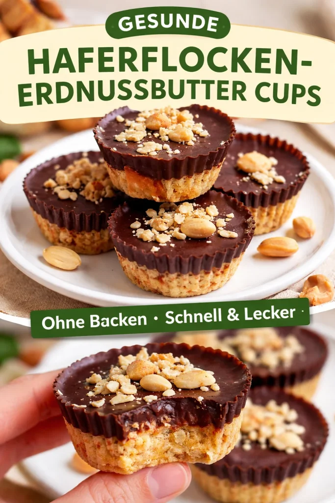 Haferflocken-Erdnussbutter-Cups auf einem Holzbrett serviert