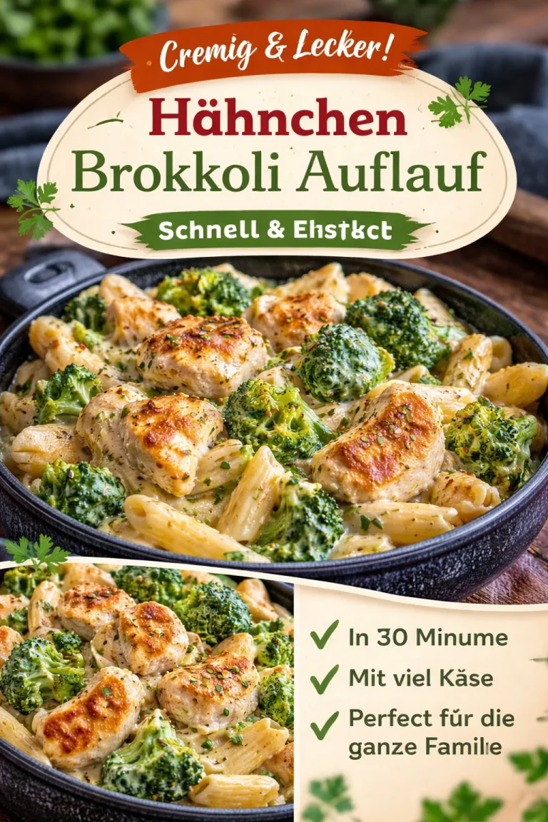 Cremige Hähnchen Brokkoli Pasta mit frischen Zutaten auf einem Teller