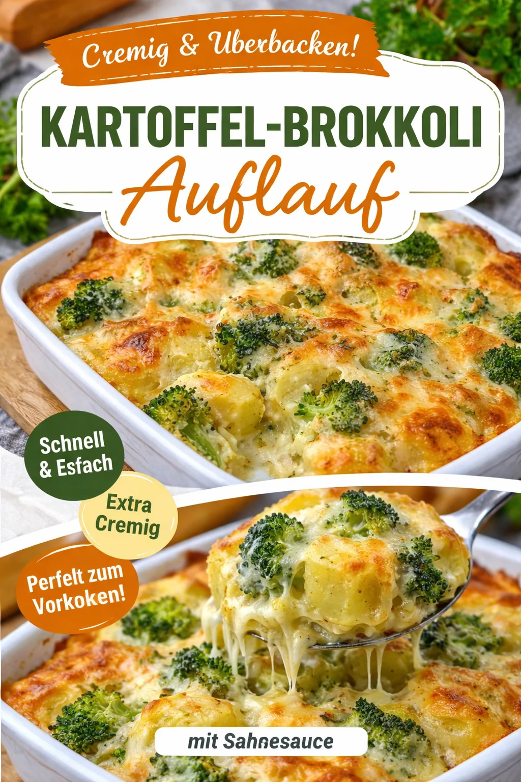 Kartoffel-Brokkoli-Auflauf mit Sahnesauce frisch aus dem Ofen