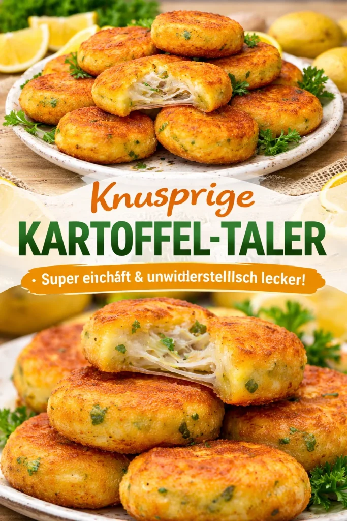 Schmackhafte Kartoffelfrikadellen gefüllt mit Käse auf einem Teller.