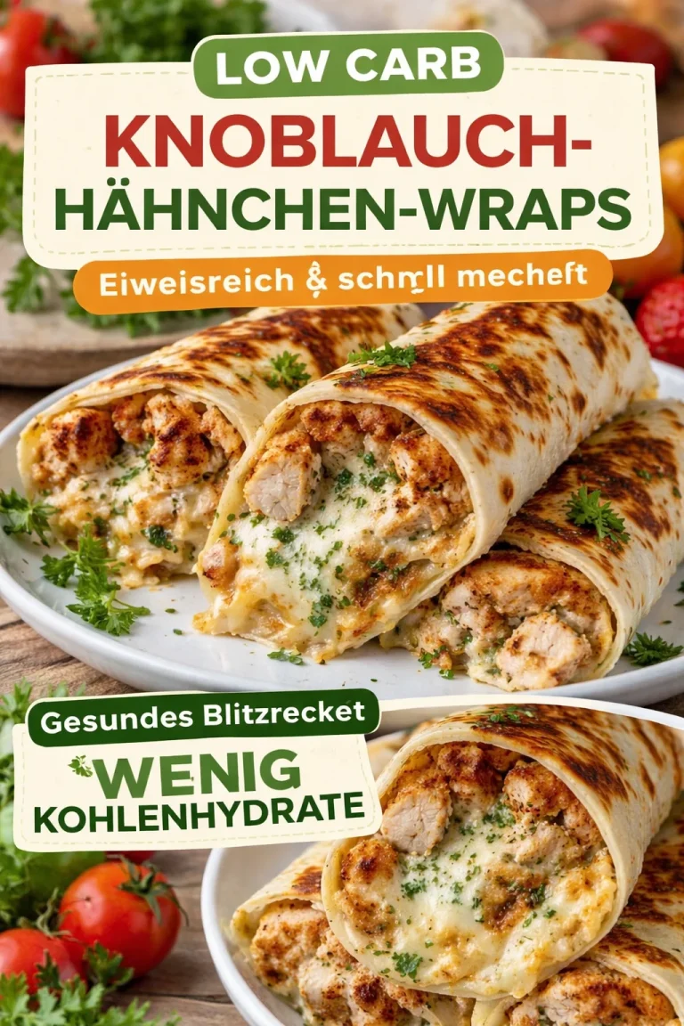 Käse-Knoblauch-Hühnchen-Wraps auf einem Teller serviert