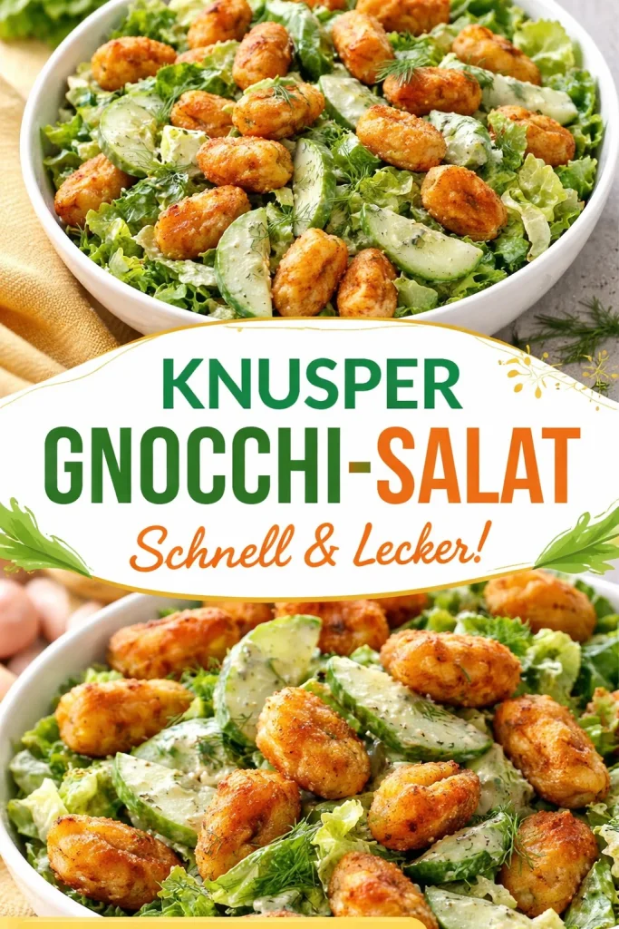 Knuspriger Gnocchi-Salat mit Joghurt-Dressing auf einem Teller