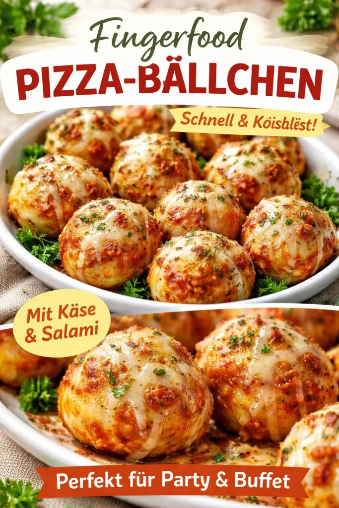 Leckere Pizza Bällchen für jeden Anlass auf einem Teller serviert.