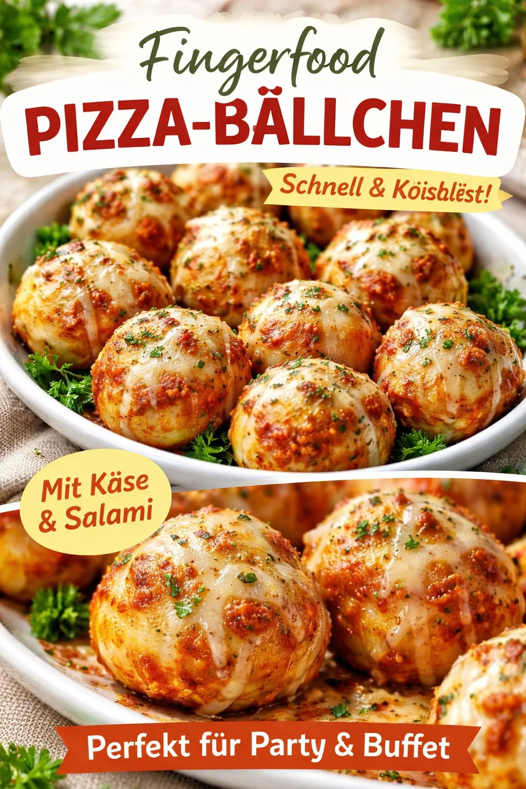 Leckere Pizza Bällchen für jeden Anlass auf einem Teller serviert.