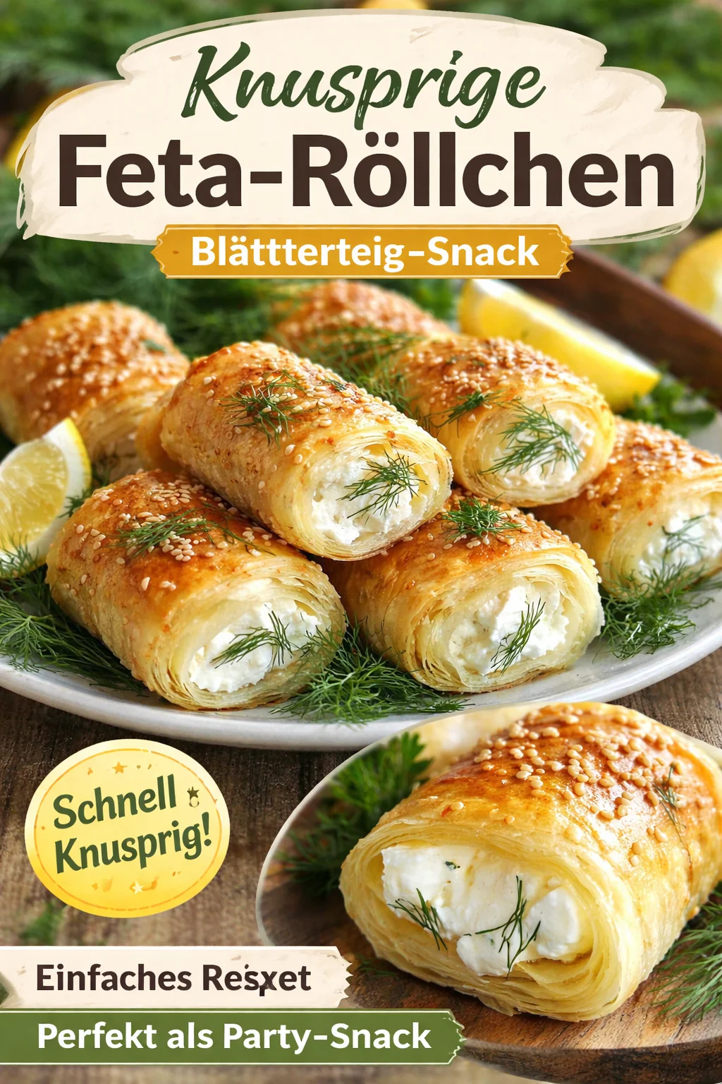 Leckere Ofen-gebackene Feta-Röllchen auf einem Teller