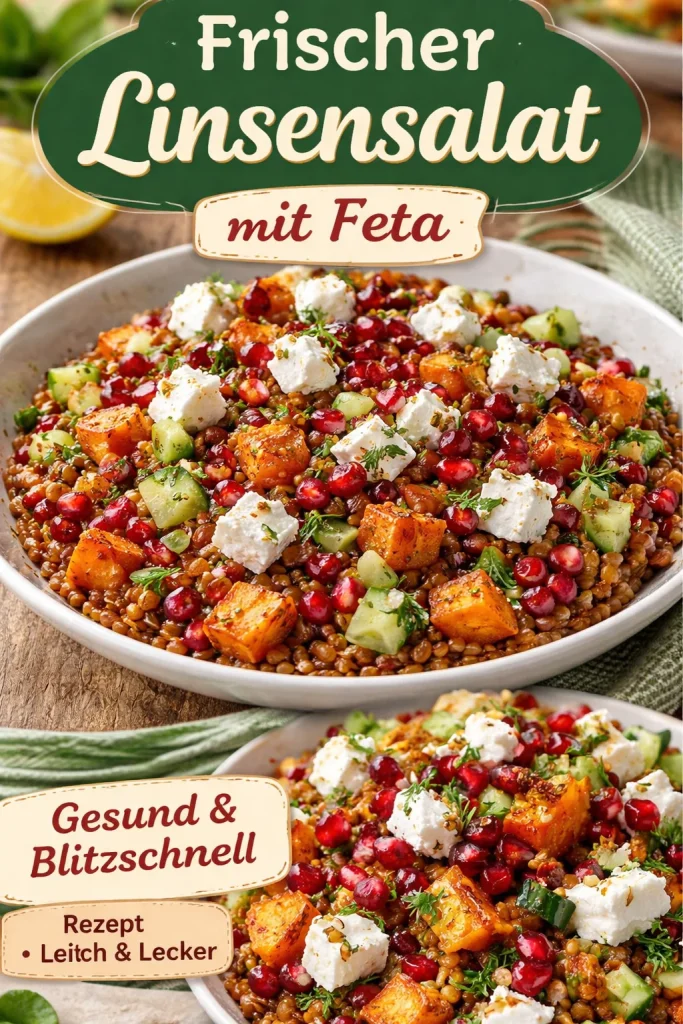 Orientalischer Linsensalat mit frischen Zutaten und Gewürzen