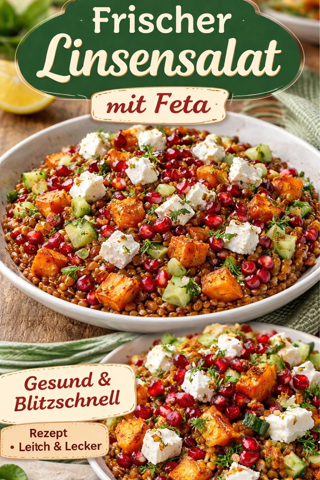 Orientalischer Linsensalat mit frischen Zutaten und Gewürzen