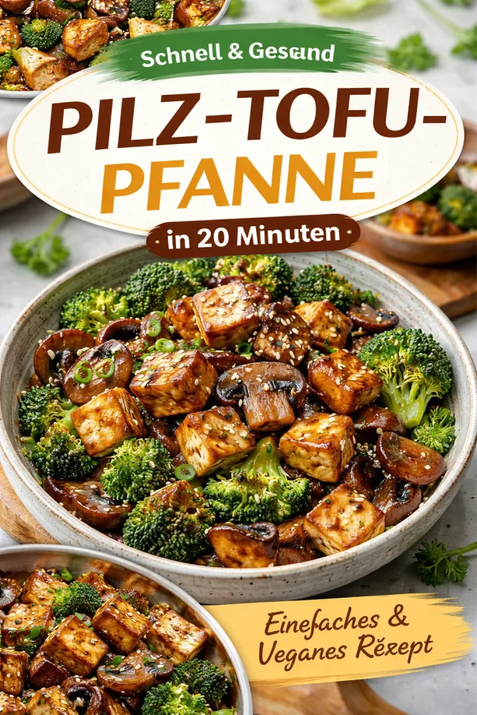 Pilz-Tofu-Wokgericht mit frischen Zutaten und buntem Gemüse