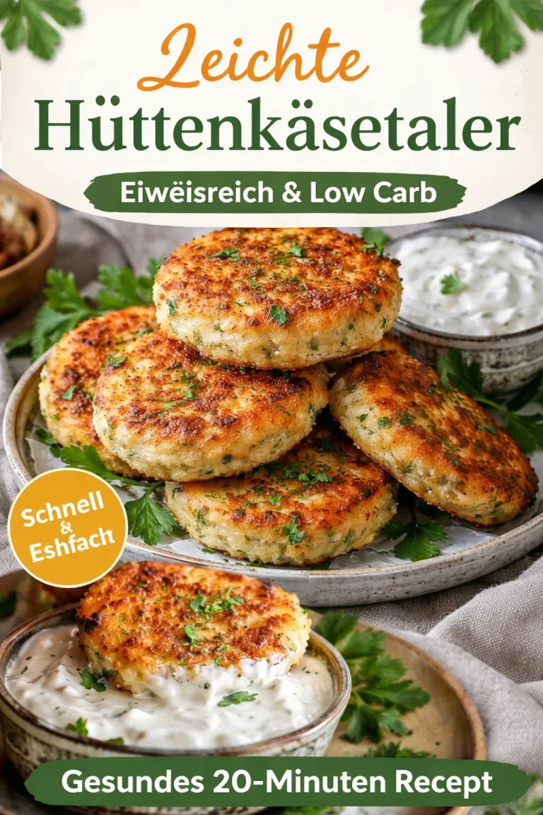 Proteinreiche Hüttenkäse-Taler auf einem Teller serviert