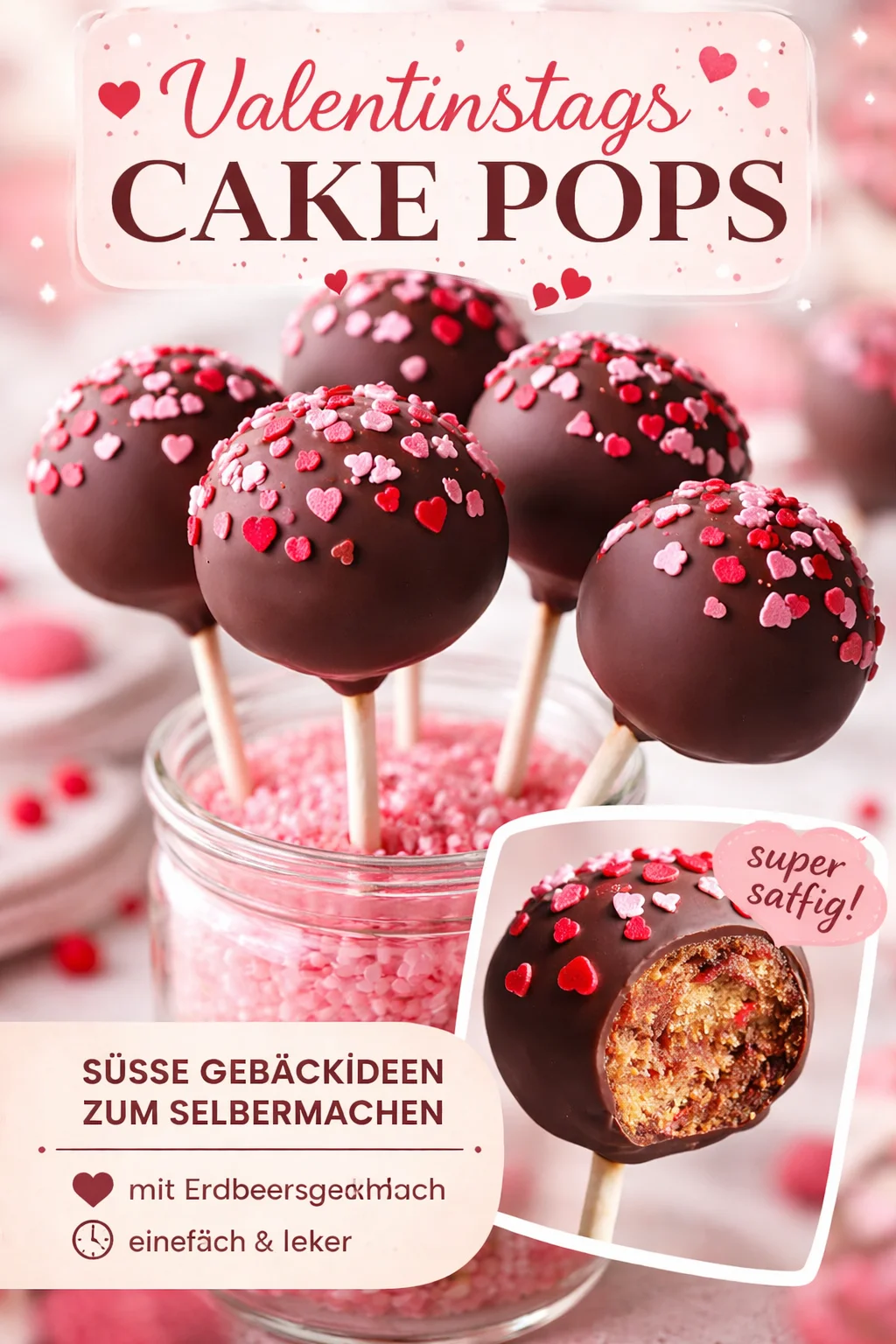 Romantische Valentinstags Cake Pops in herzlicher Dekoration