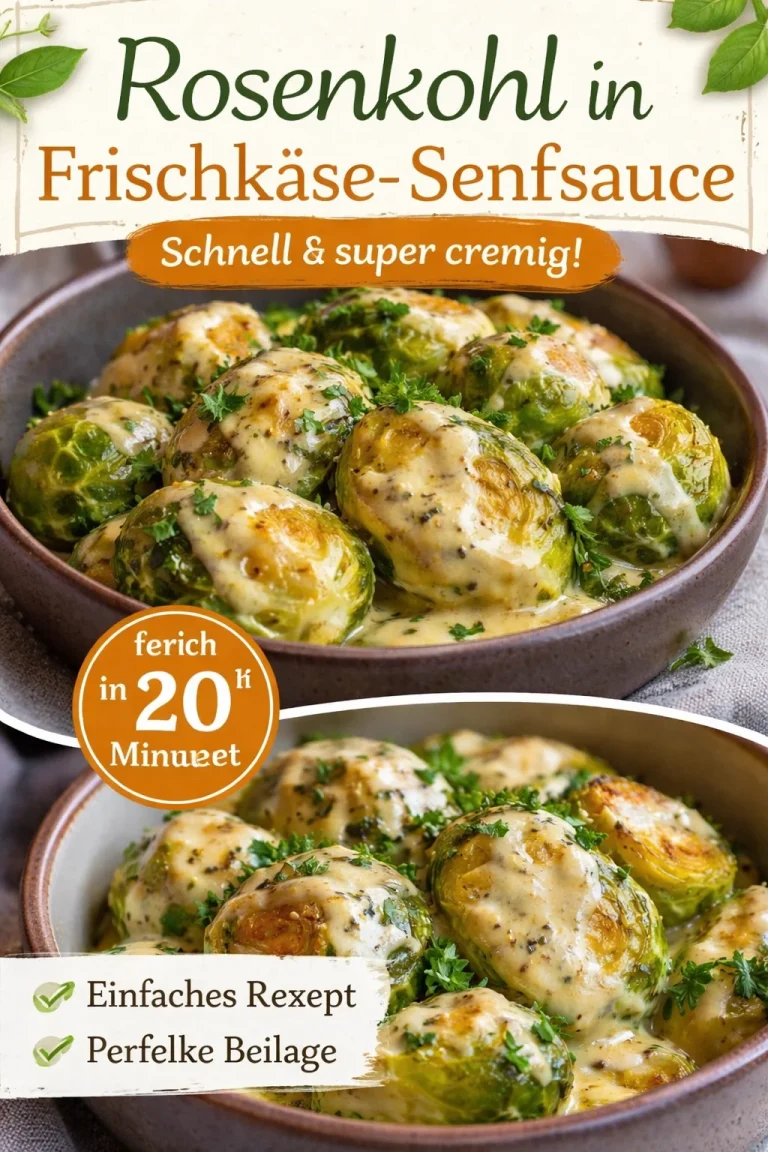 Rosenkohl in Frischkäse-Senfsauce auf einem Teller serviert