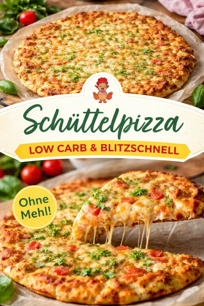 Delicious homemade Schüttelpizza ready to serve with fresh ingredients