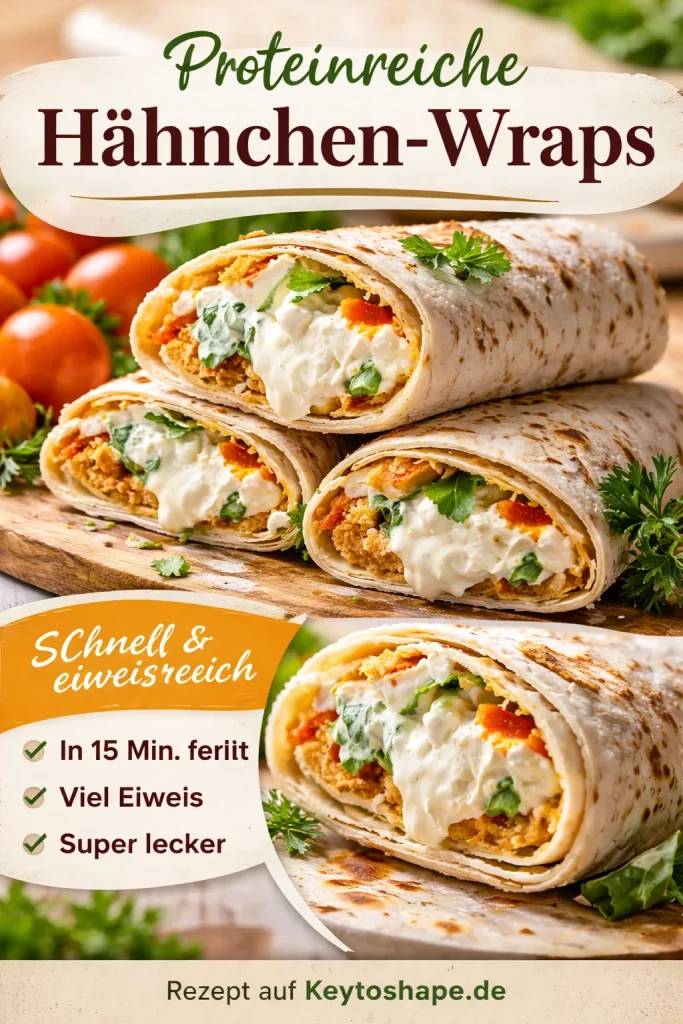 Selbstgemachte Proteinwraps mit frischen Zutaten und hohem Proteinanteil.