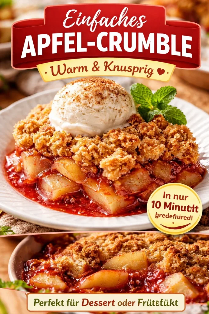Leckeres Apfel Crisp Dessert mit goldbraunen Äpfeln und knuspriger Haferkruste