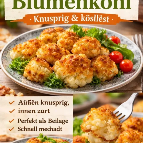 Gebackener Blumenkohl, knusprig und lecker, perfekt als Beilage oder Hauptgericht.