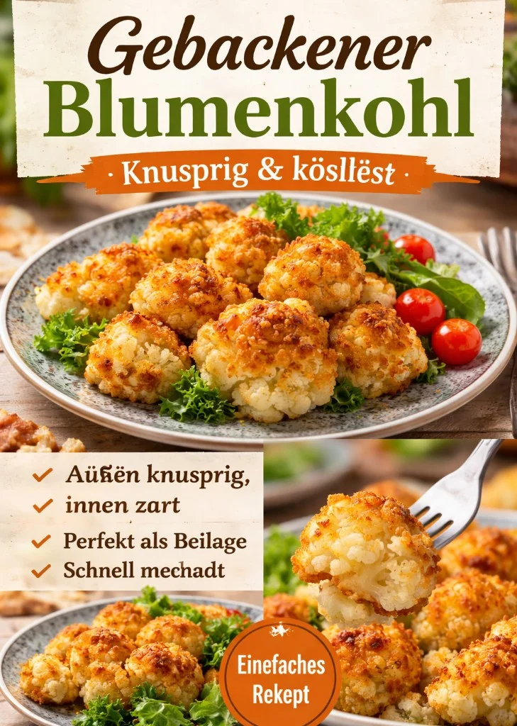 Gebackener Blumenkohl, knusprig und lecker, perfekt als Beilage oder Hauptgericht.