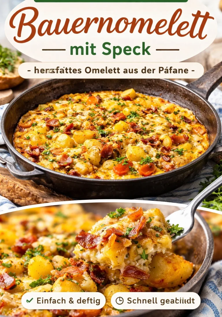 Leckeres Bauernomelett mit Speck auf einem Teller serviert