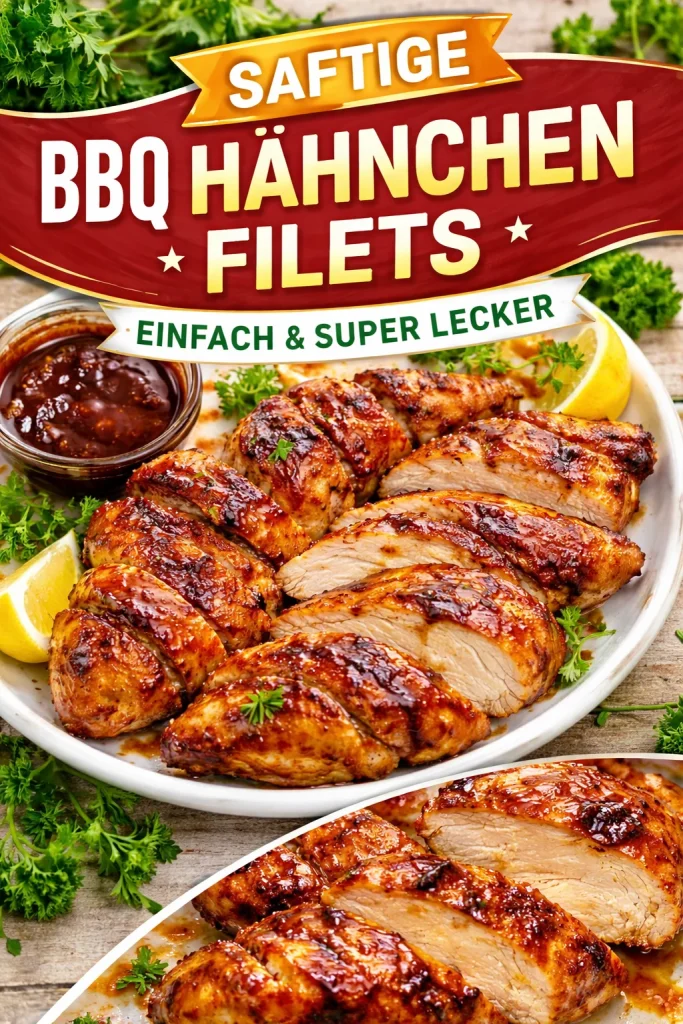 Gegrillte BBQ Hähnchenfilets auf dem Grill, saftig und lecker