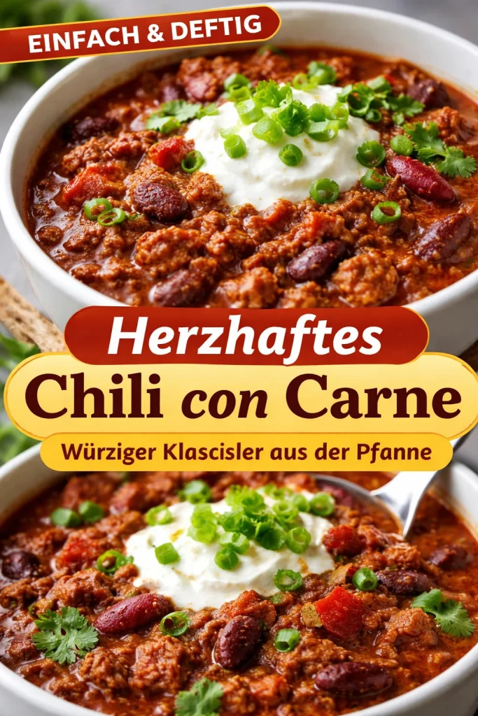 Bild von einer warmen Schüssel Rinderhackfleisch-Chili vom Herd