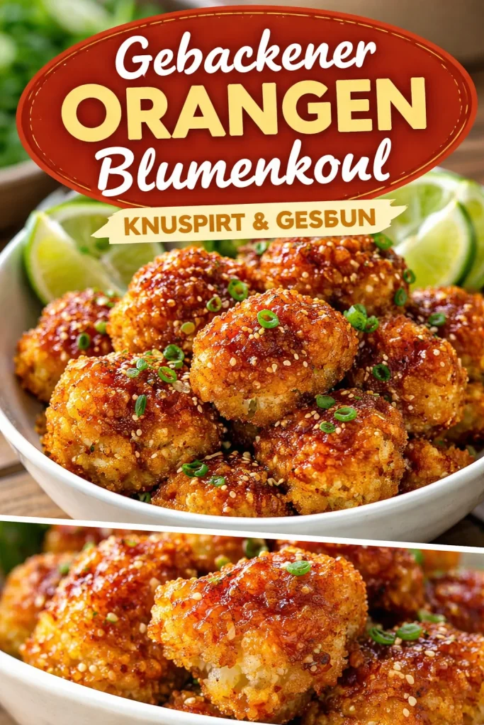 Blumenkohl mit Orangen auf einem Teller, garniert mit frischen Kräutern.