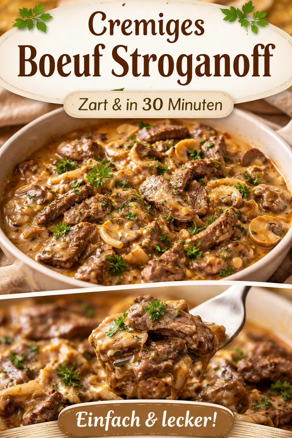 Himmlisches Boeuf Stroganoff mit zartem Rindfleisch und cremiger Sauce
