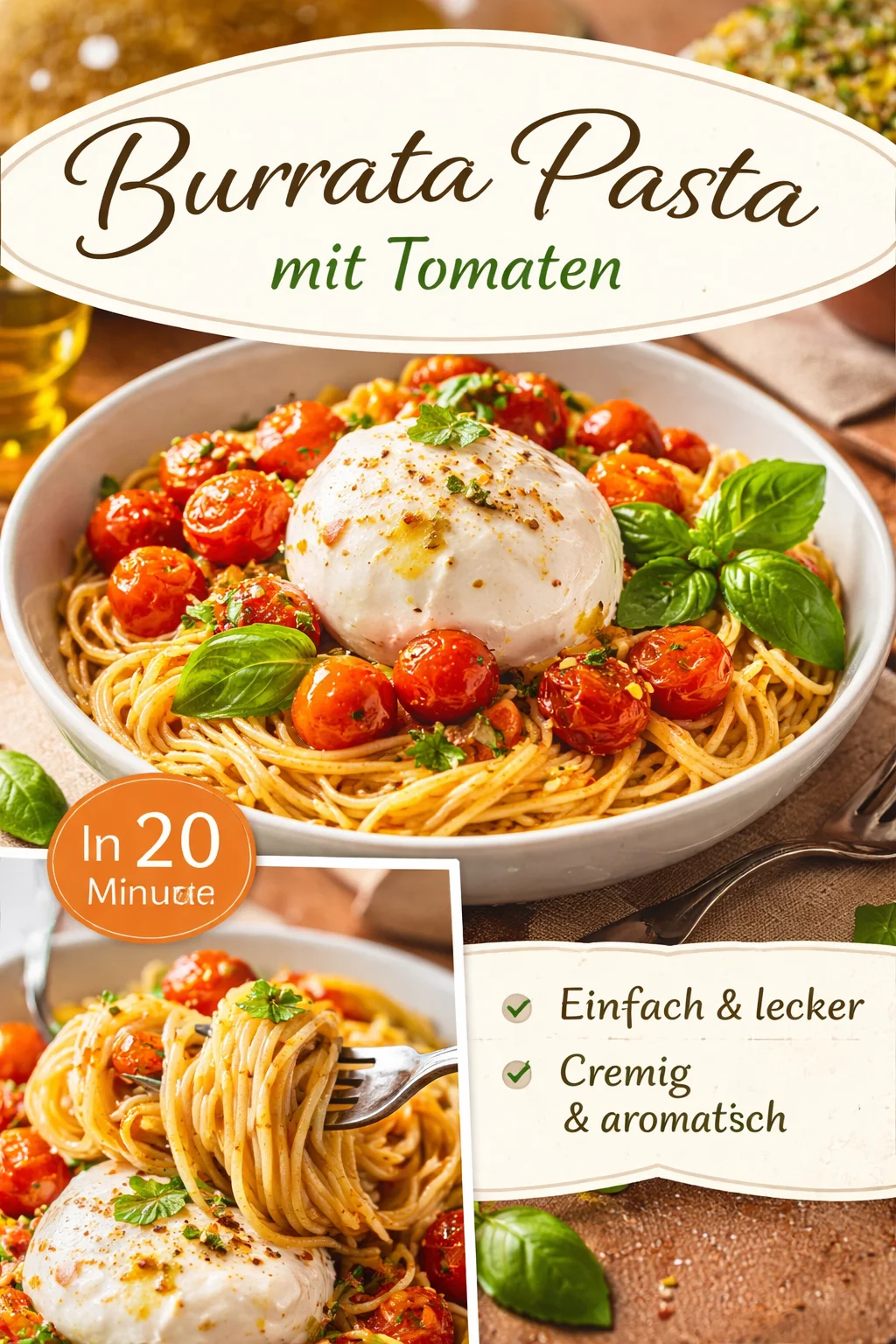 Burrata Pasta mit Tomaten Schnell & Einfach aus dem Ofen