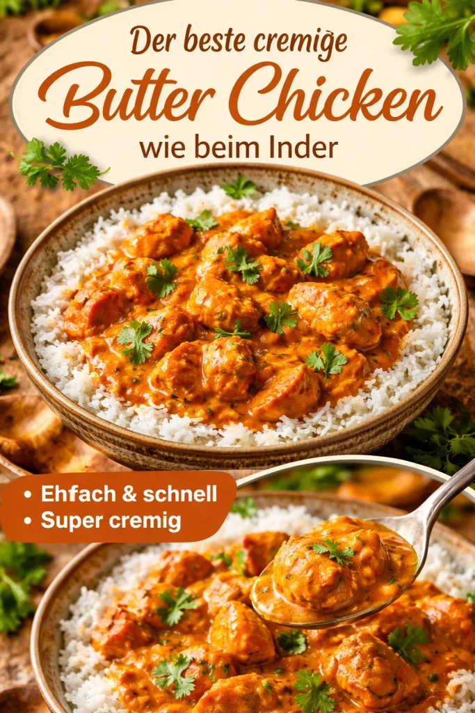 Leckeres Butter Chicken Gericht mit Gewürzen und sahniger Sauce