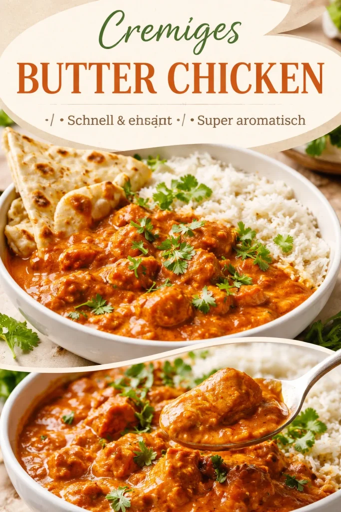 Butterhähnchen in einer cremigen Buttersoße serviert