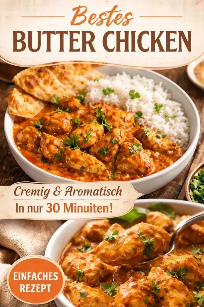 Butterhuhn - zartes Hähnchen in cremiger Buttersoße auf einem Teller serviert