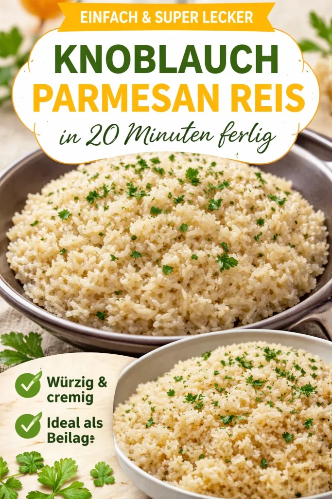 Cremiger Knoblauch-Parmesan-Reis in einer Schüssel serviert