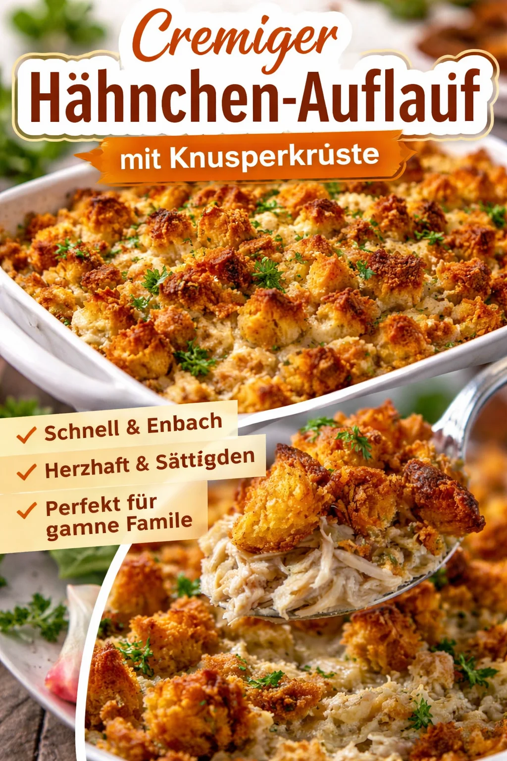 Dollys Hähnchenauflauf mit buntem Gemüse und Käse überbacken