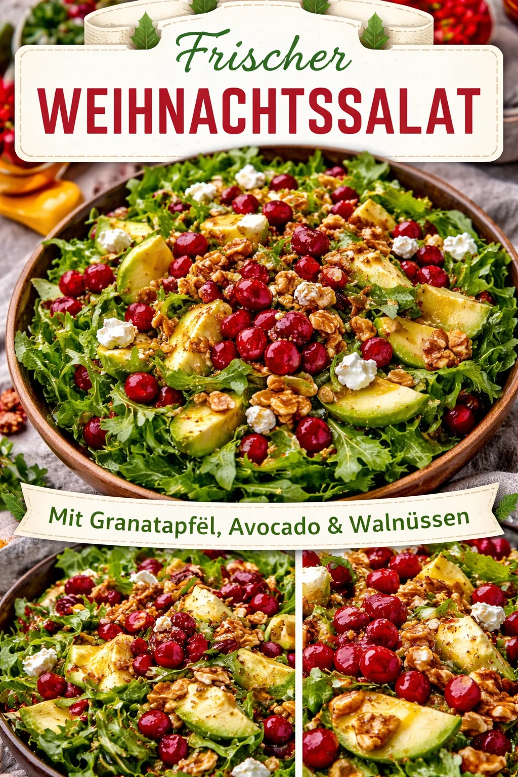 Festlicher Weihnachtssalat mit buntem Gemüse und festlichen Zutaten