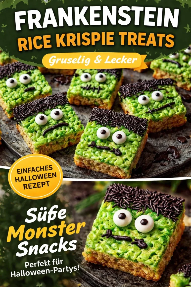 Frankenstein Halloween Reis-Krispies mit gruseligen Details für Feiertage