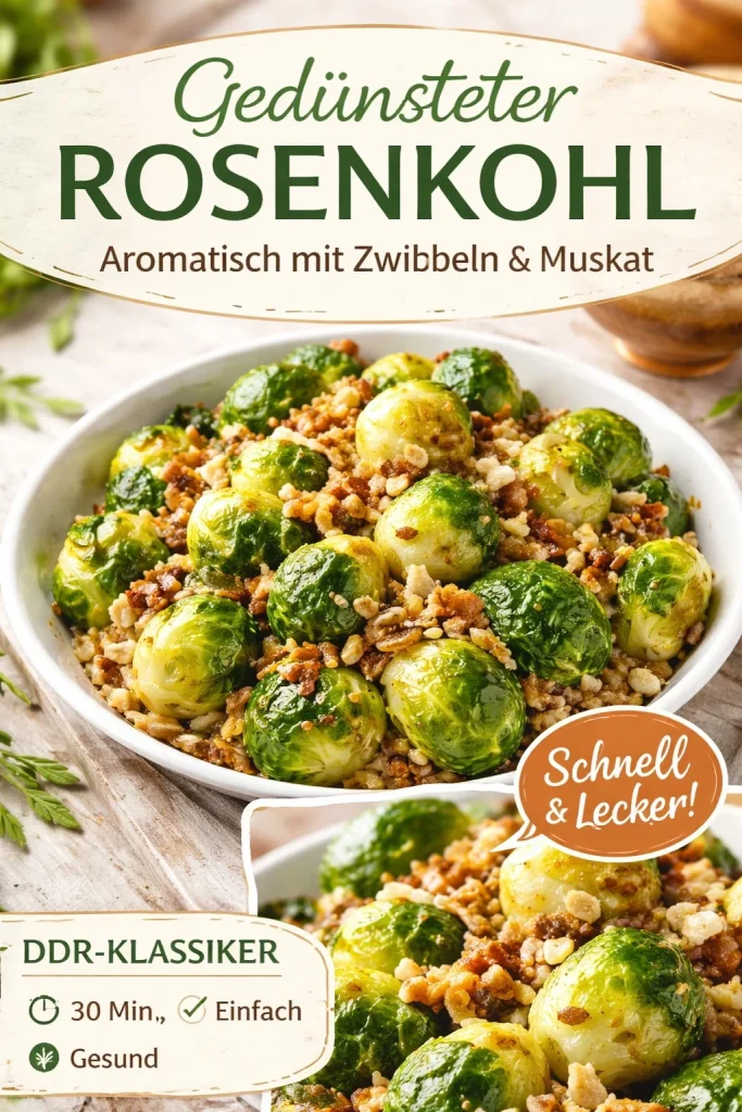 Gedünsteter Rosenkohl auf einem Teller, frisch zubereitet.