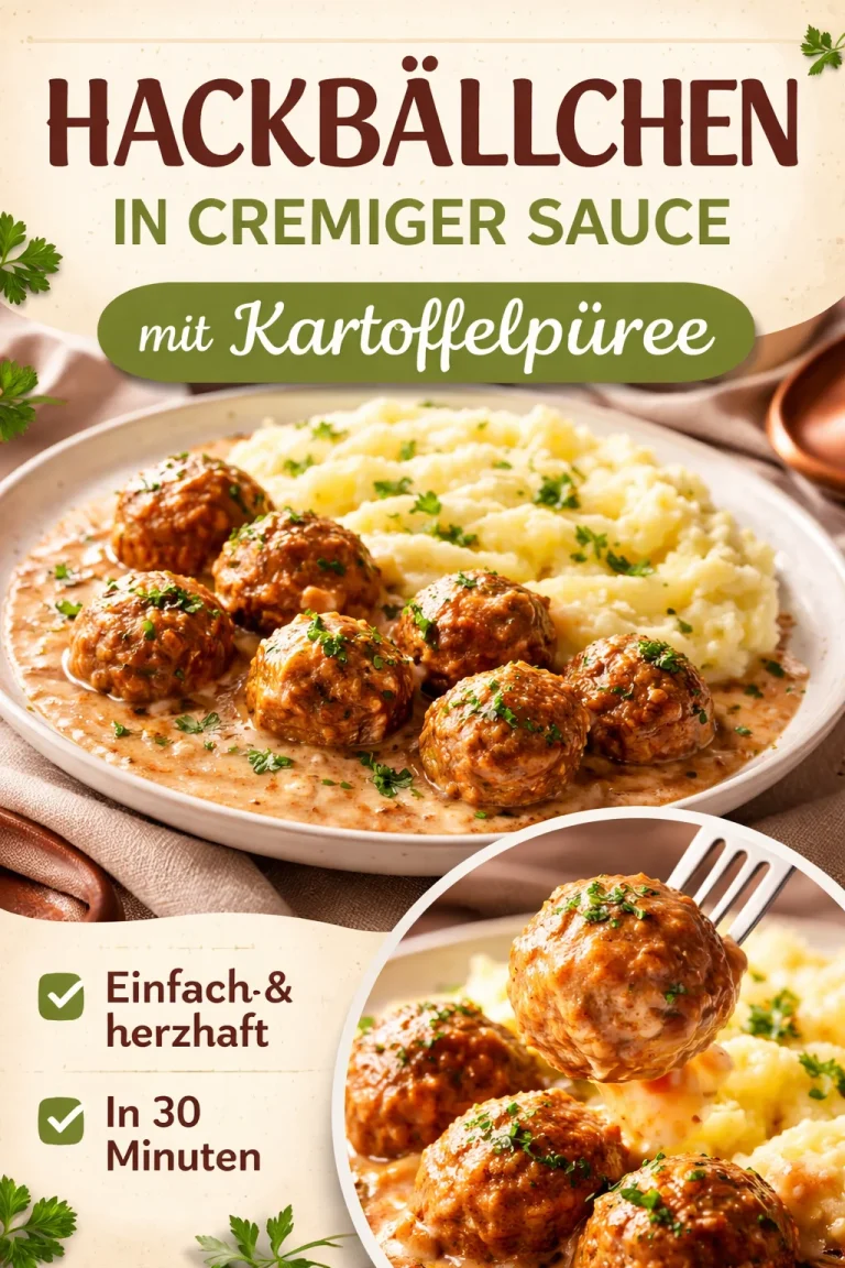 Hackbällchen in cremiger Sauce serviert mit Kartoffelpüree