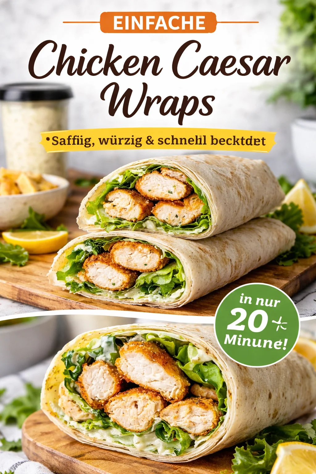 Hähnchen Caesar Wrap mit frischem Salat und Hähnchenstücken