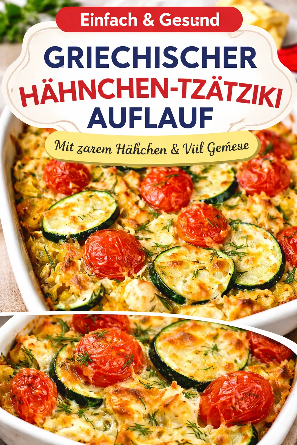 Hähnchen Tzatziki Auflauf mit frischem Gemüse und Joghurtsoße