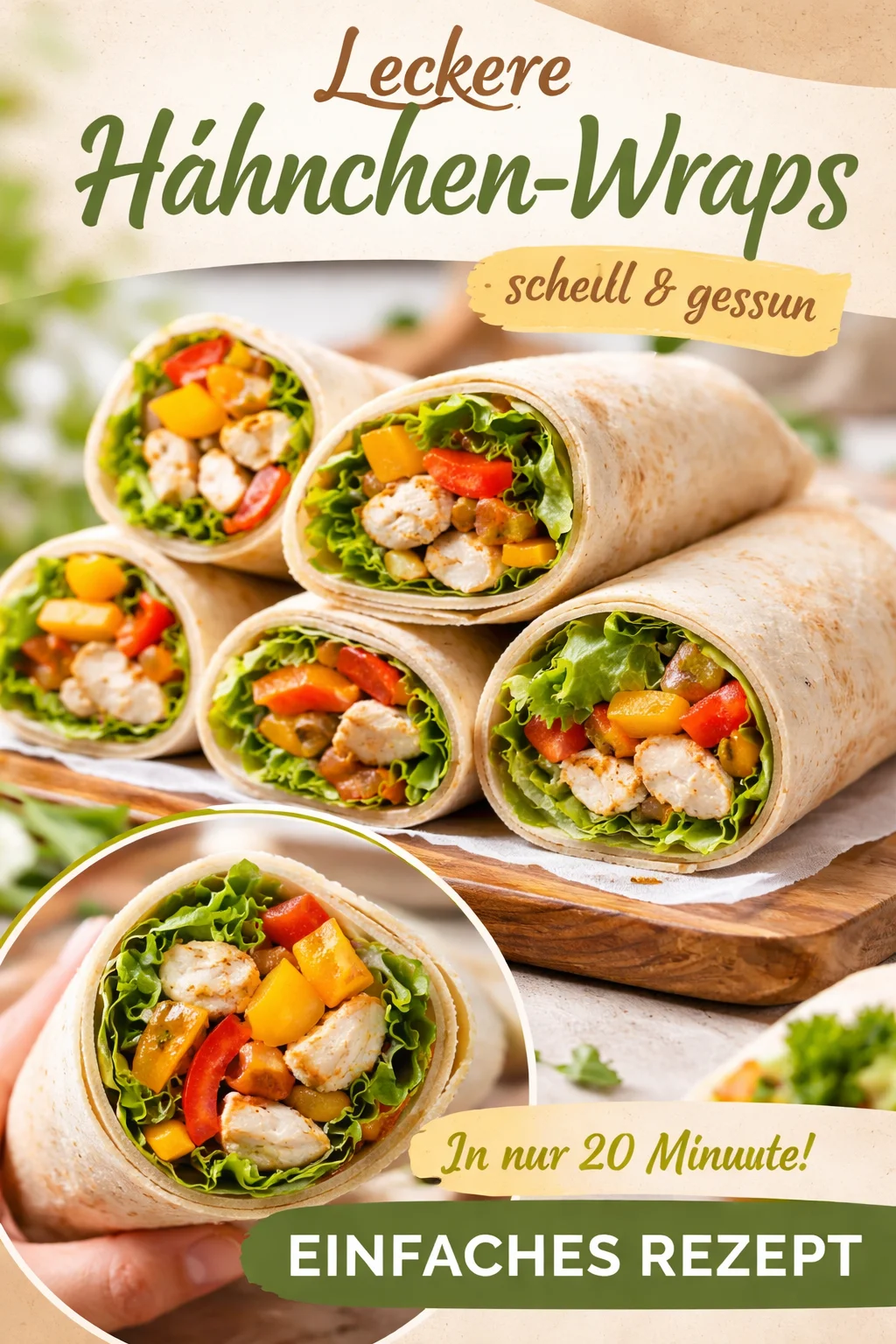 Hähnchen-Wraps mit frischem Gemüse und Sauce auf einem Teller