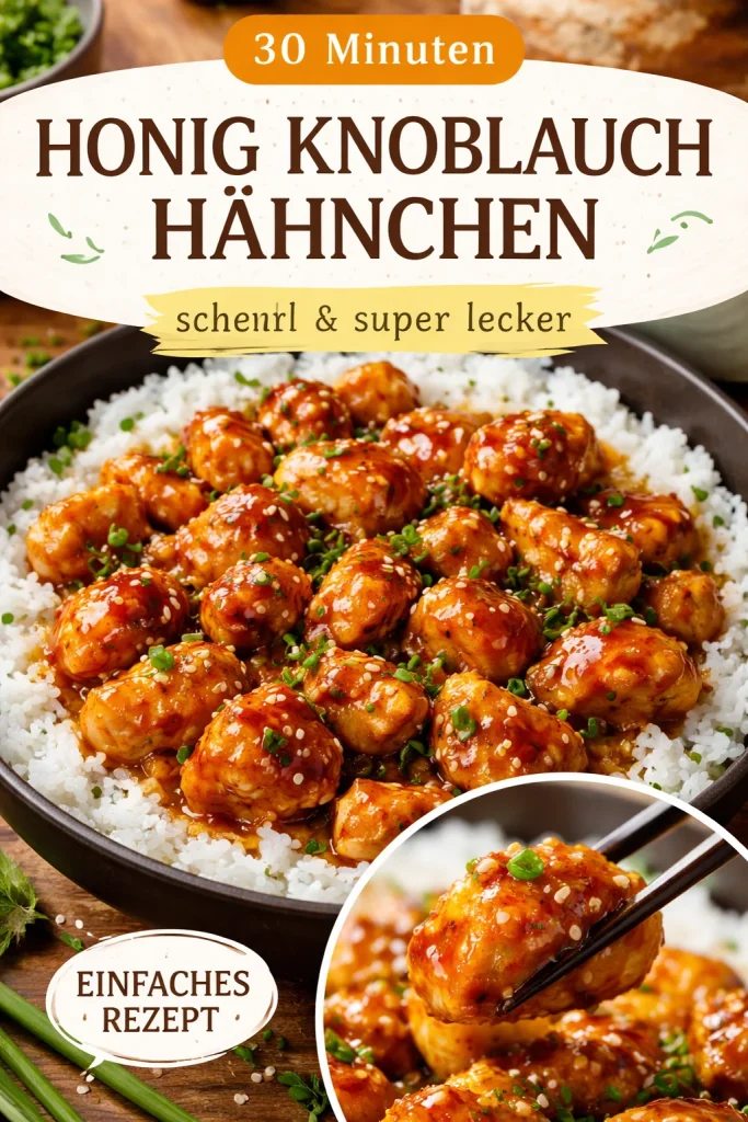 Leckeres Honig Knoblauch Hähnchen auf einem Teller angerichtet