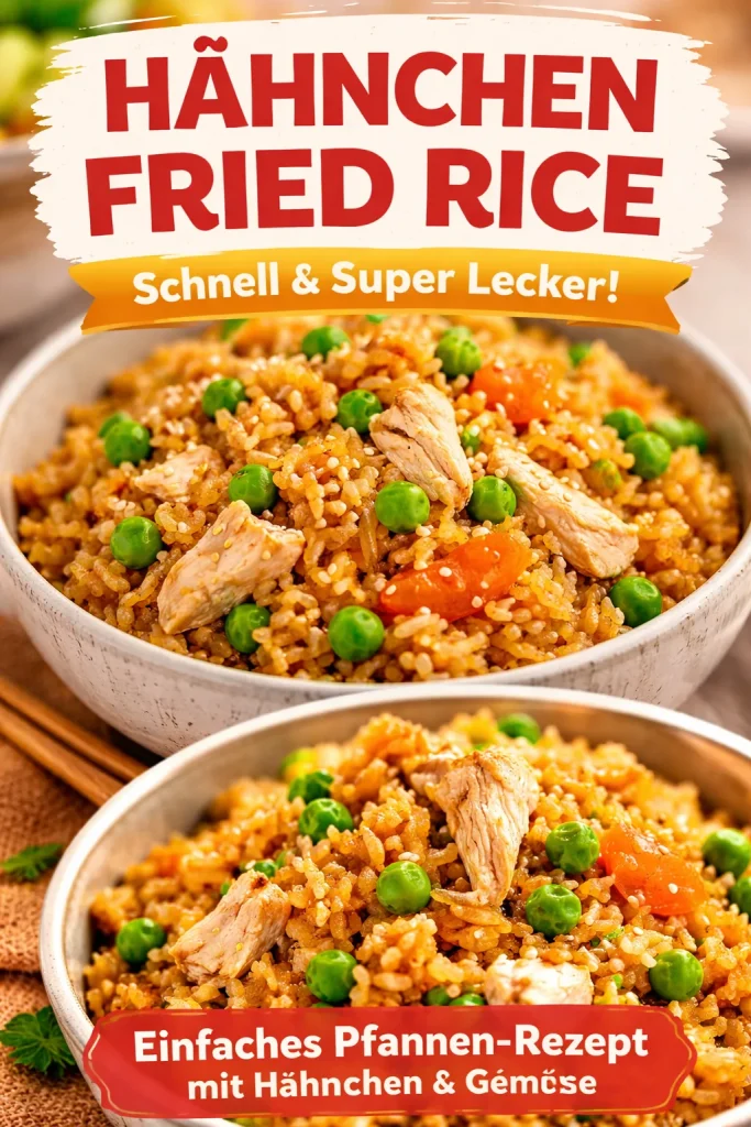 Leckeres Hühnchen gebratener Reis mit buntem Gemüse und Gewürzen