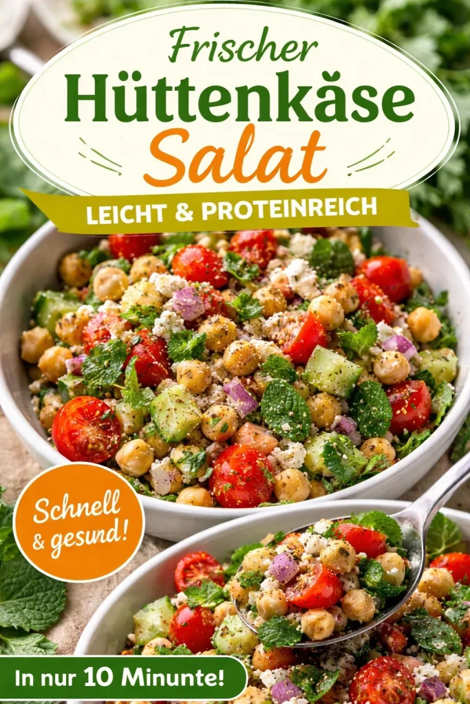Hüttenkäse-Salat mit frischem Gemüse in einer bunten Schüssel