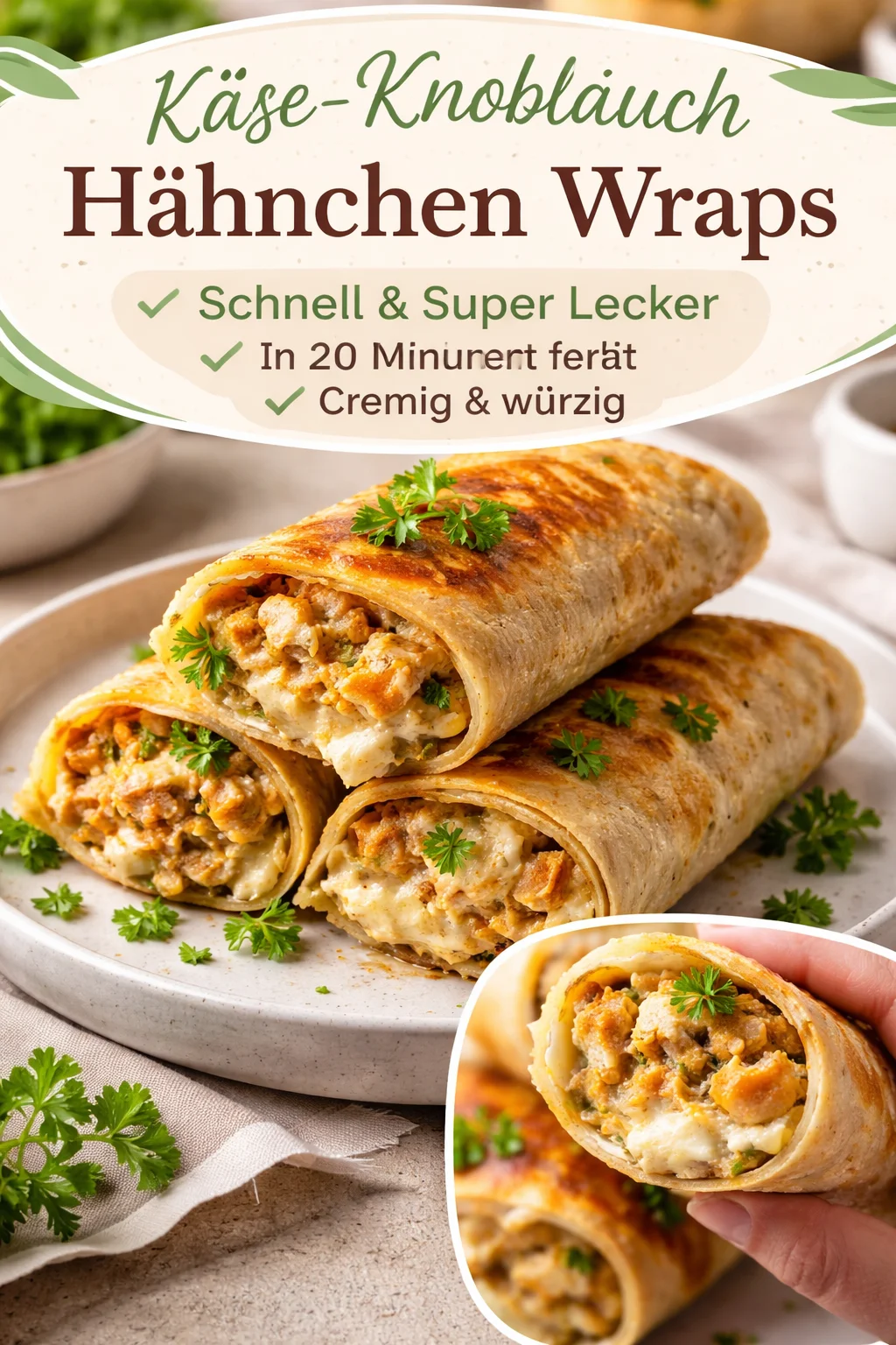 Käse-Knoblauch Hähnchen-Wraps mit frischen Zutaten und schmackhaften Aromen