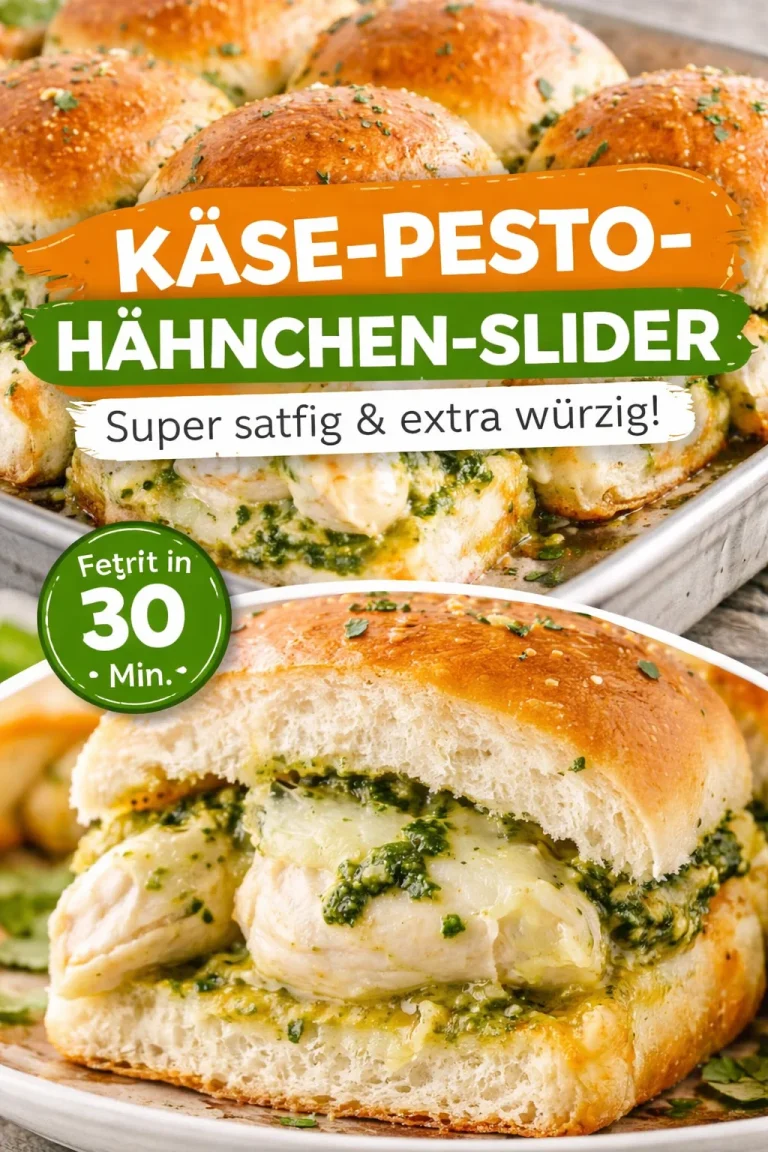 Käse Knoblauch Pesto Hühnchen Slider auf einem Teller serviert