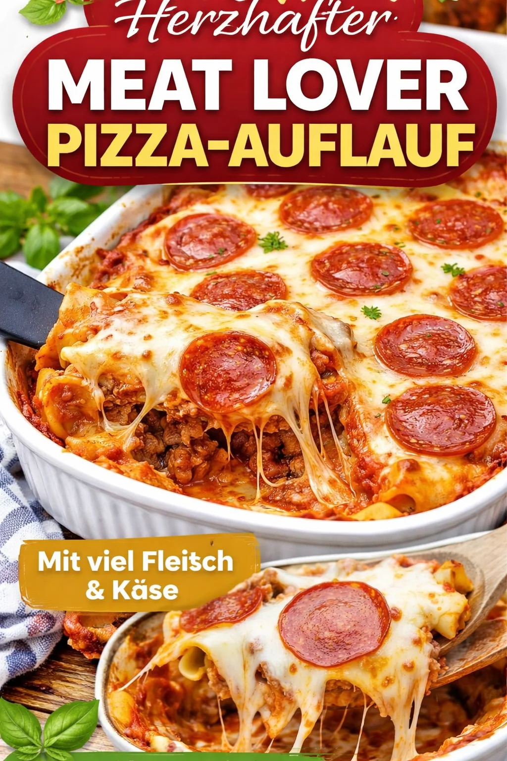 Käse-Metzel-Pizza-Auflauf mit köstlichem Käse und herzhaften Zutaten