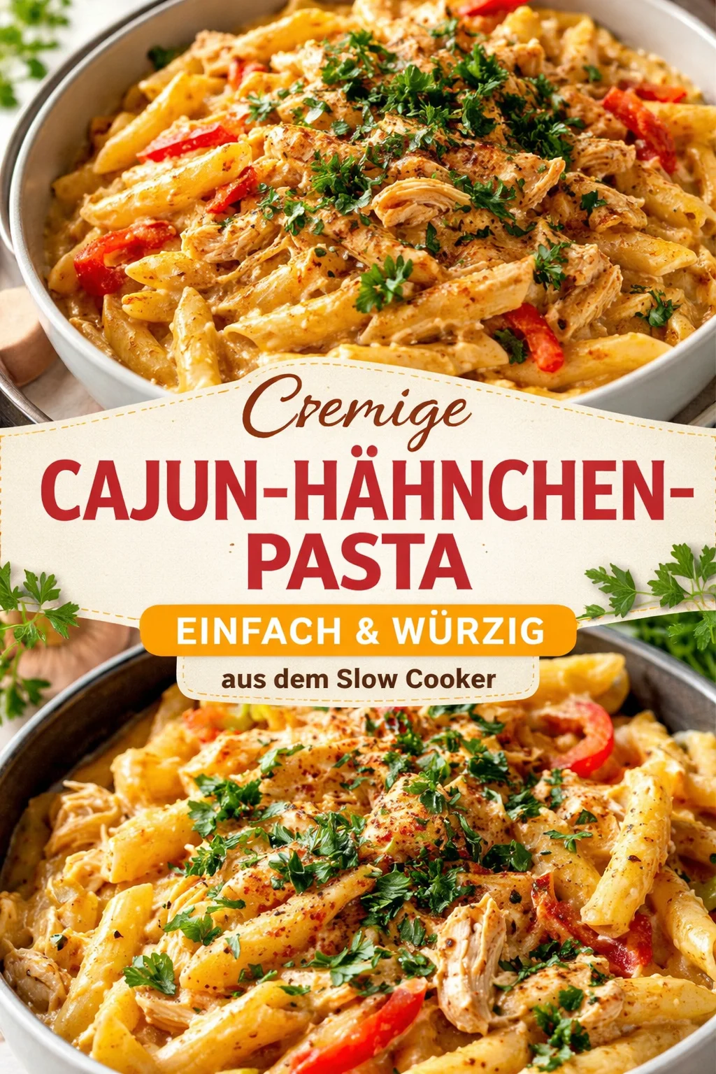 Crockpot Pasta mit Hühnchen und Würstchen zubereitet im Slow Cooker