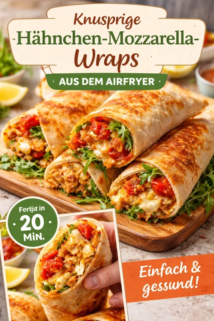 Knusprige Hähnchen-Mozzarella-Wraps auf einem Teller serviert