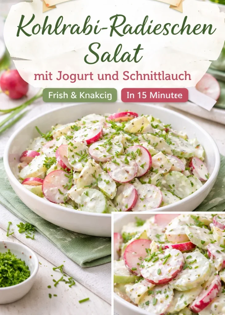Kohlrabi-Radieschen-Salat mit frischen Zutaten auf einem Teller