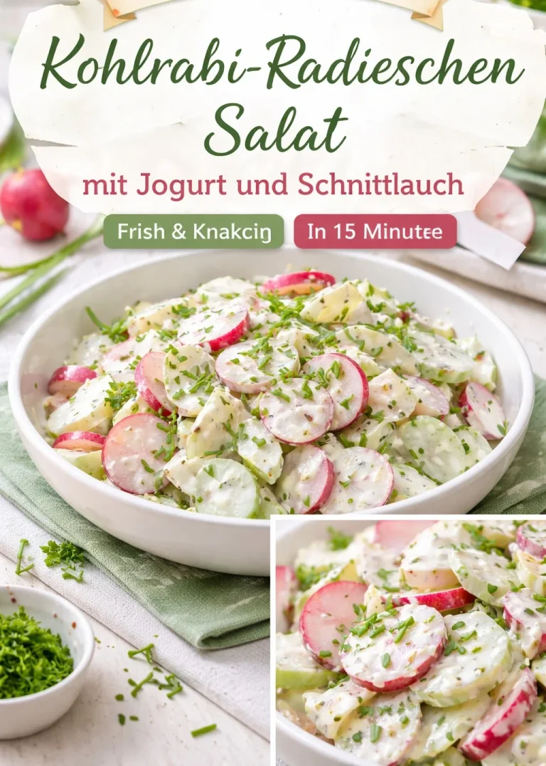 Kohlrabi-Radieschen-Salat mit frischen Zutaten auf einem Teller